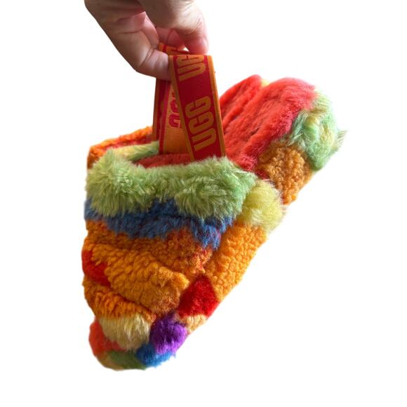 UGG Women's Size 6 Rainbow Fluff Yeah Collage Slides Shoes - Picture 1 of 6